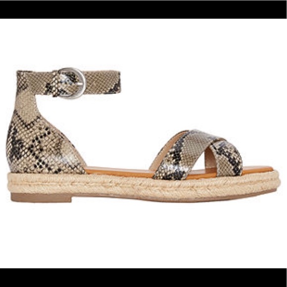 Reptile Print Ankle Strap Flat Sandal With Buckle - Picture 1 of 3